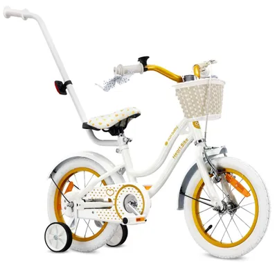 Produktbild von Mädchenfahrrad 14 Zoll Glocke Zusatzräder Schubstange Heart Bike Weiß Gold