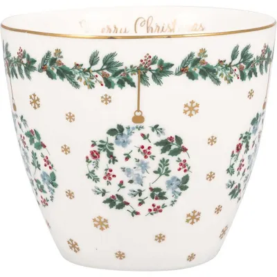 Produktbild von Greengate Latte Cup Becher JOELLE Weiß Weihnachtsbecher mit Goldrand