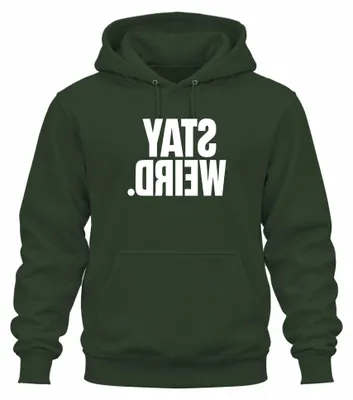 Immagine prodotto di Felpa con cappuccio "Stay Weird", design speculare, scritta "Rückwärts" (all'indietro), ideale come regalo divertente, unisex, colore verde bottiglia, taglia XXL