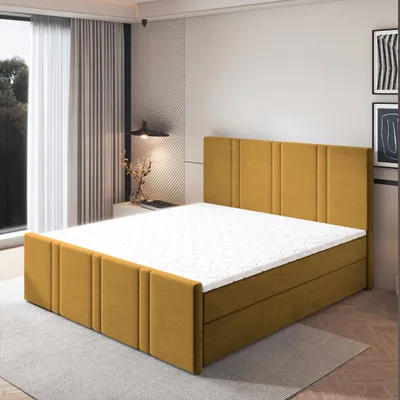 Produktbild von Masseno Boxspringbett COMOZA 140x200 cm Komplett-Set mit Bonell Matratze und Topper, Polsterbett mit Bettkästen -Gelb, KRONOS 01