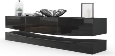 Produktbild von Vladon Lowboard City,  Germany, TV-Kommode mit Sockelelement, 1 offenem Fach und 3 Schubkästen, Schwarz matt/Schwarz Hochglanz (178 x variabel x 39 cm)