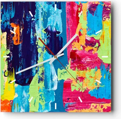 Produktbild von Wanduhr - Quadrat - Glasuhr - Abstraktion Design Grafik - 30x30cm - Schleichendes Uhrwerk - Lautlos - zum Aufhängen bereit - Dekoration Modern - Wanddekoration aus Glas - C3AC30x30-3131