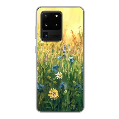 Produktbild von MuchoWow® Handyhülle Schutzhülle Hülle für Samsung Galaxy S20 Ultra Blumen - Aquarell - Sonne Silikon Softcase Handy Hülle - Karteninhaber