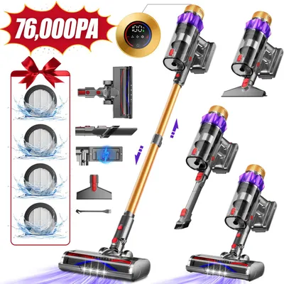 Image de Aspirateur sans fil Aiibot 80 000 Pa, 70 min d'autonomie, avec écran LED et système anti-enchevêtrement, trois vitesses, 10-en-1, aspirateur à main, 2 L