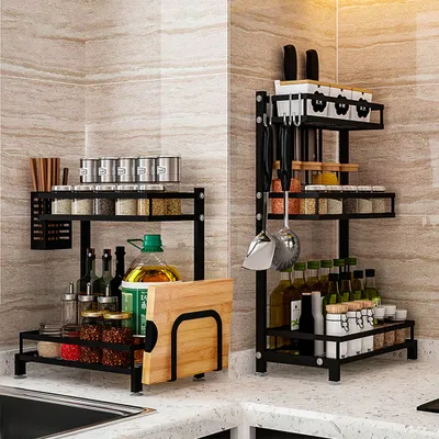 Produktbild von 2x Gewürzregal Küchenregal Küchenarbeitsplatte Organizer Gewürz-Ständer Schwarz
