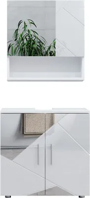 Produktbild von Badmöbel-Set Vicco Irma Weiß Hochglanz mit Einsätzen 2 Teile, Unterschrank 60 cm, Model 39661