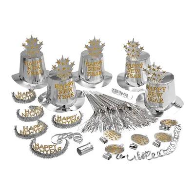 Image de Kit de fête Happy New Year argent, pour 10 personnes