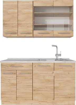 Immagine prodotto di Cucina monoblocco Vicco Fame-Line Rovere dorato 140 cm , PL Marmo, Model 57096