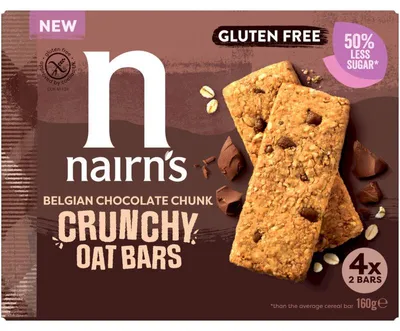 Zdjęcie produktu dla Nairn's Belgian Chocolate Chip Oat Bar 160g - Przekąska bogata w błonnik
