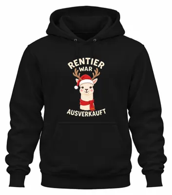 Produktbild von Rentier War t Alpaka Lama Lustig Ugly Christmas Hoodie Kapuzenpullover, Schwarz, XXL