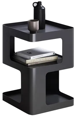 Immagine prodotto di Tavolino laterale in metallo nero, a 3 ripiani, dimensioni 35x35x54 cm