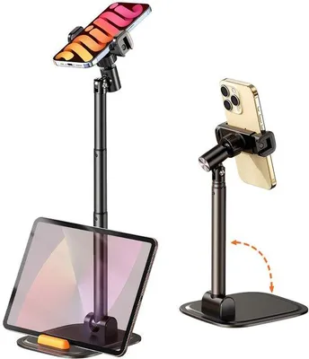 Produktbild von Unyqoos® Verstellbare, klappbare Handyhalterung für Tisch – stabile Metallfuß, höhenverstellbar 23–47 cm, 360° drehbar, 180° Scharnier, kompatibel 4–6,5 Zoll