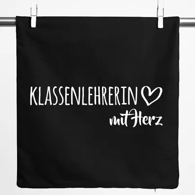 Produktbild von Huuraa Kissenbezug Klassenlehrerin mit Herz 40x40cm Black Baumwolle Dekokissenbezug Geschenkidee