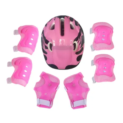 Produktbild von 7 Stücke Kinder Skateboard Fahrrad Helm Knie Ellenbogen Handgelenk Schutzhülle-Rosa