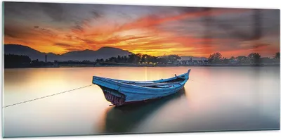 Produktbild von Bilder auf glas - Einteilig - Westen Sonne Boot - 120x50cm - Glasbilder - Wandbilder - Bilder - zum Aufhängen bereit - Wanddekoration aus Glas - Glas Bilder - Wandbild auf Glas - GAB120x50-4791