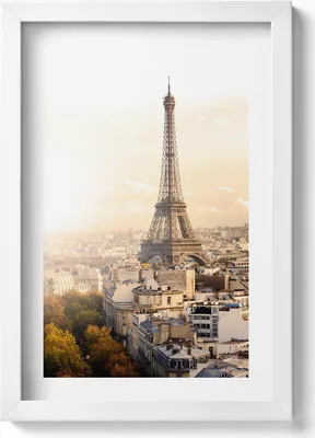 Produktbild von Blick auf den Eiffelturm– Wandbild mit Rahmen – Gerahmtes Bild  – Wanddekoration – 20x30 cm – Weiß