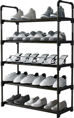 Produktbild von Kleines Schuhregal mit 5 Ebenen, ideal für 15 Pair Schuhe, Schuhablage, Schuhkasten, antikorrosiv geschützt, kompaktes Schuhlager für Schlafzimmer, Ferienhaus, Terrasse.