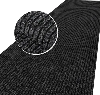 Produktbild von Flurläufer Fußmatte Teppichläufer Textil Vorleger Läufer MiISCHA Breitschtreifen Schwarz Robust Wasserabweisend Breite 100 cm Länge 400 cm
