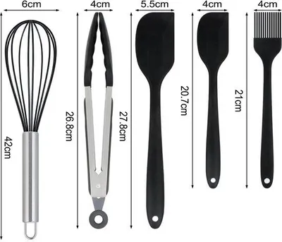 Produktbild von Ibenzoa® 5‑teiliges Küchenhelfer-Set aus lebensmittelechtem Silikon – Löffel, Spatel & Schneebesen, ergonomisch, spülmaschinenfest, hitzebeständig bis 230 °C