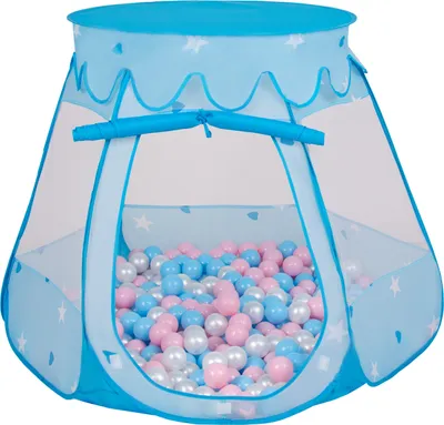Produktbild von Selonis baby spielzelt mit plastikbällen zelt 105x90cm/600 bälle plastikkugel kinder, blau:babyblau-puderrosa-perle