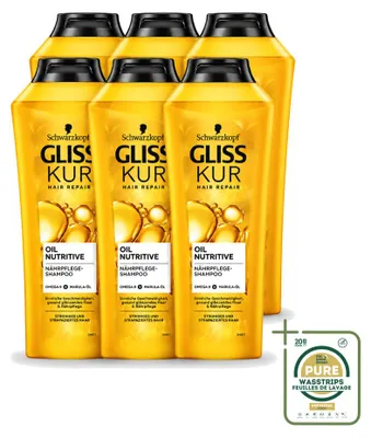 Productafbeelding van 6 flessen Gliss Kur Oil Nutritive shampoo voor droog en beschadigd haar, 400 ml - voordeelverpakking - 6 stuks