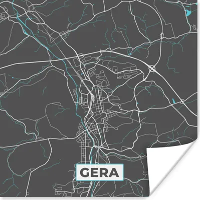 Produktbild von MuchoWow® Poster Karte - Stadtplan - Gera - Deutschland - Blau 50x50 cm - Wohnzimmerdekoration