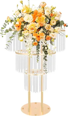 Produktbild von Hochzeit Blumenständer - Runder Podestständer mit 3 Ebenen - Kristall Tischdeko - Metallgestell, zerlegbar, 50×72 cm - Gold