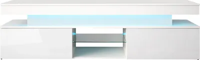 Produktbild von MIRJAN24 TV-Lowboard 2D 190 Glossa, TV-Tisch mit zwei Klappen, Wohnzimmer RTV mit blauer LED-Beleuchtung, Gasdruckfeder (Farbe: Weiß / Weiß Hochglanz)