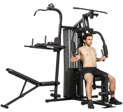Image de SUGIFT, station d'entraînement multifonctionnelle, appareil de musculation pour la maison, station de tir à câble, noir | Capacité de charge jusqu'à 120 kg | Bloc de poids de 69 kg | Dimensions : 250 x 183 x 213 cm