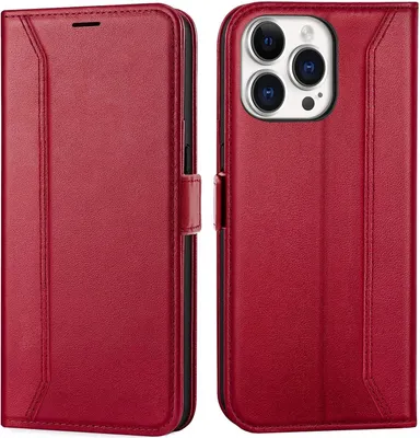Produktbild von Conie RFID Klapp Tasche für iPhone 14 Pro Kartenfach Hülle Rundumschutz in Rot