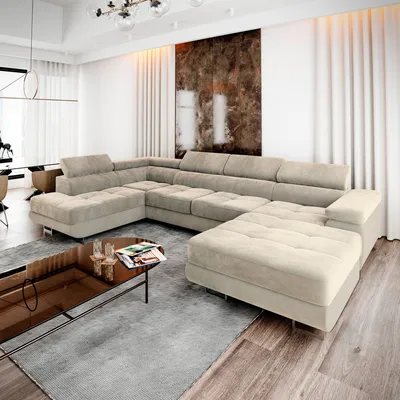 Produktbild von Masseno Narożnik CASONE L-S z funkcją spania i pojemnikiem na pościel Kształt U, Rozkładana sofa, Rogówka - Kremowy, MONOLITH 04
