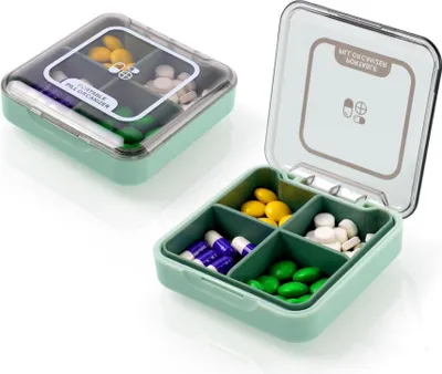 Produktbild von Pillendose 7 Tage Tablettenbox, 4 Fächer, Medikamentenbox BPA Frei - Grün