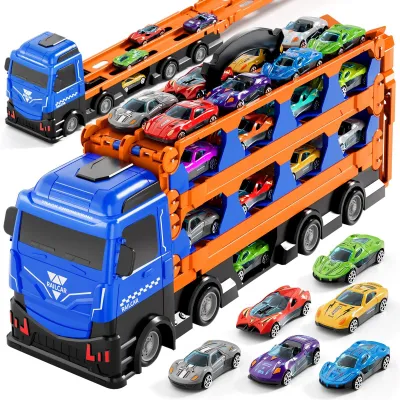 Productafbeelding van Transport Truck Speelgoed met 24 Auto's - Voor Kinderen 2-7 Jaar