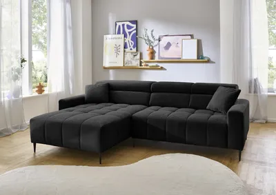 Produktbild von Wohnlandschaft >Stanislaw< elektr. Sitztiefenverstellung, Cord schwarz - 256x100x180cm (BxHxT)