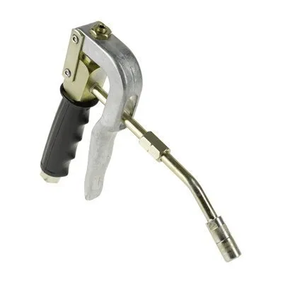 A close-up studio shot of a grease gun with a bent nozzle.