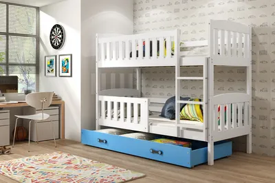 Produktbild von Kinderhochbett mit Stauraum ohne Matratze 80x190 BRIGID – Weiß / Blau