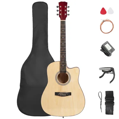 Obrázok produktu pre Akustická gitara FCH, 38 palcov, s výrezom, westernový model, súprava vhodná pre začiatočníkov, dospelých, tínedžerov a deti, kompletná sada príslušenstva, prírodná farba