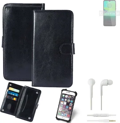 Produktbild von K-S-Trade 360° Hülle kompatibel mit Motorola Moto G8 Play inkl. Headphones schwarz Kunstleder Case BookCase WalletCase Kunstlederederhülle