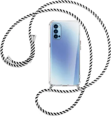 Produktbild von Handykette Backcover-Schutzhülle mit Band (Metall silberfarben) für Oppo Reno5 4G/5G - schwarz/weiß gestreift