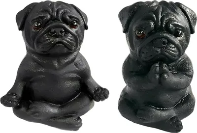 Produktbild von Set von 2 Meditierenden Mops-Hund Figuren für Gartendekoration - Zen Ornamente für Zuhause, Büro oder als Geschenk