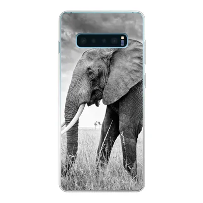 Produktbild von MuchoWow® Handyhülle Schutzhülle Hülle für Samsung Galaxy S10 Lite Elefant - Gras - Tiere - Schwarz und weiß Silikon Softcase Handy Hülle - Schutz