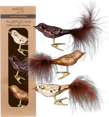 Produktbild von Christbaumschmuck Vögel auf Clip 8cm Glas 3er Set - Elegant Lounge