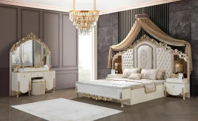 Image de Chambre à coucher ensemble lit avec banquette 2x tables de nuit luxe nouveau 4pcs design bois