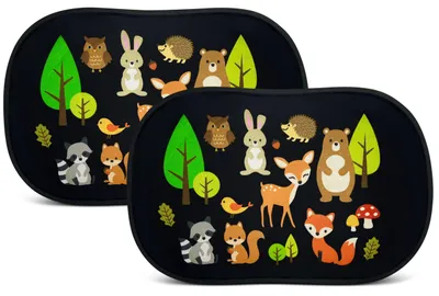 Image de Pare-soleil pour voiture avec 8 ventouses – Motifs d'animaux de la forêt – 48 x 31 cm – Pare-soleil pour vitres latérales – Avec compartiment de rangement – Pour bébés, enfants, filles et garçons