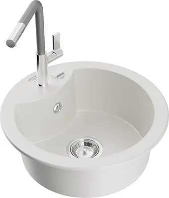 Zdjęcie produktu dla Mexen Diego zlewozmywak granitowy 1-komorowy z baterią kuchenną Flora, biały - 6512-20-670401-06