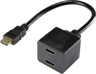 Produktbild von Renkforce RF-4212177 HDMI Y-Adapter [1x HDMI-Stecker - 2x HDMI-Buchse] Schwarz vergoldete Steckkontakte 20.00 cm