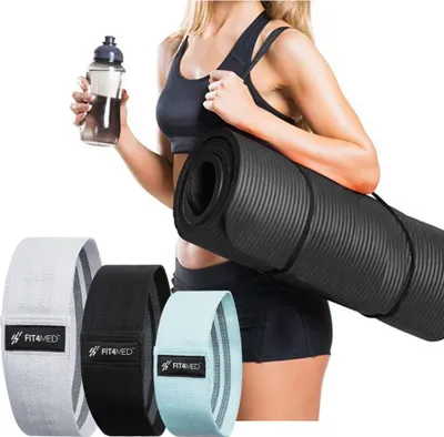 Productafbeelding van FIT4MED | Fitnessmat - Zwart - 183x61 cm - 1 cm dik - 3 trainingsbanden - Synthetisch schuim