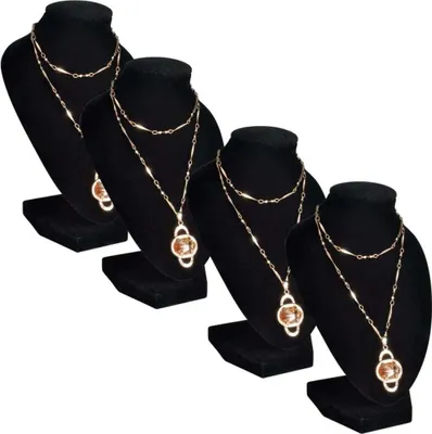Immagine prodotto di Busto Nero Portagioielli Collane 4 pz in Flanella 9x8,5x15 cm
