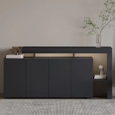 Produktbild von Skye Decor, Moderne Konsolentisch in Anthrazit (170 x 80 x 35 cm) | 100% melaminbeschichtete Spanplatte, 18 mm dick | Mit LED-Lichtern, zahlreichen Regalen, wandmontierbar.