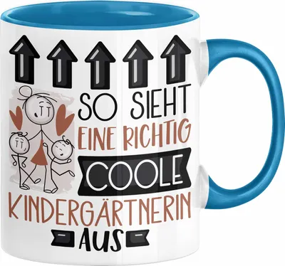 Produktbild von Kindergärtnerin Geschenk Tasse Geschenkidee für Kindergärtnerin Geburtstag Weihnachten Spruch So Sieht Eine Richtig Coole Kindergärtnerin Aus Kaffee-Becher  (Blau)